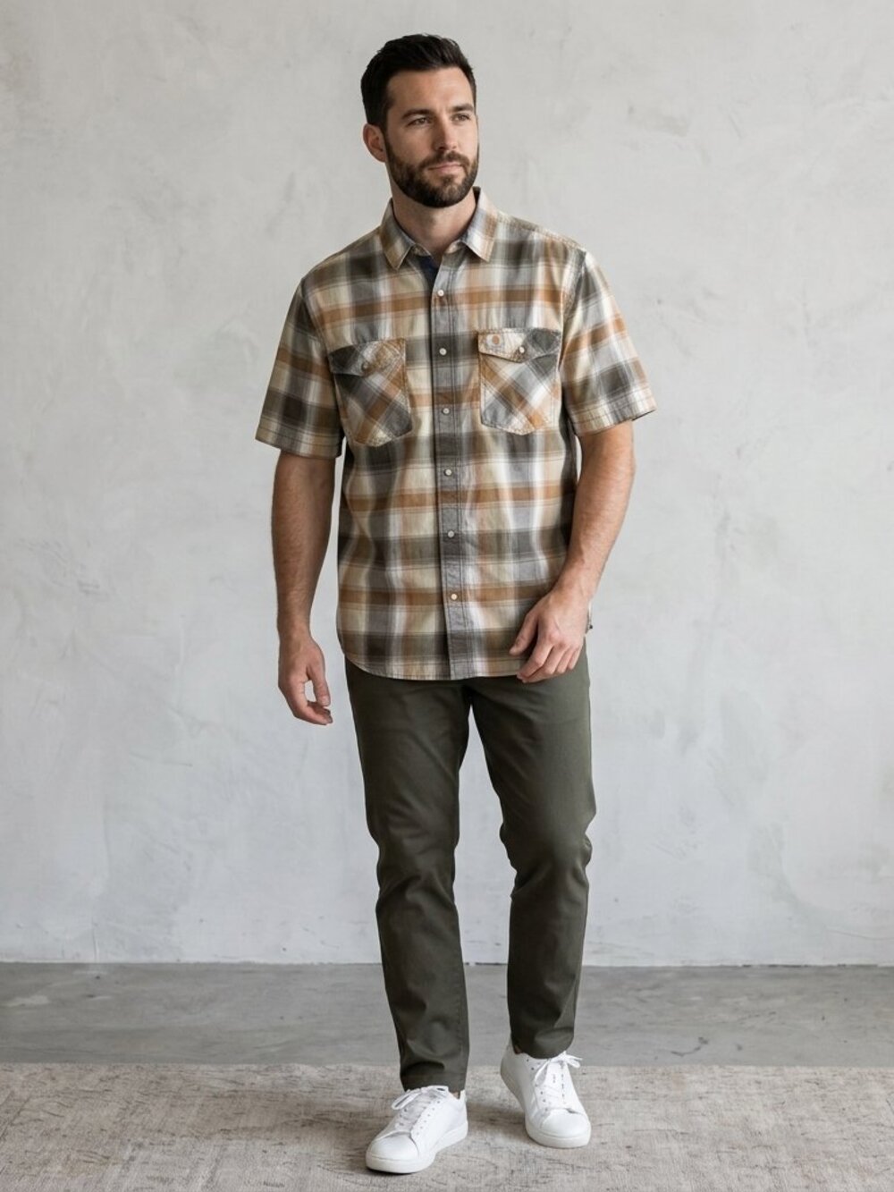 Carhartt Men's Large Relaxed Fit Short Sleeve Plaid Shirt Snap Button EUC - Picture 1 of 7